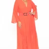 Miss Avenue Plus Size Kerrin Belted Chiffon Dress - Coral
