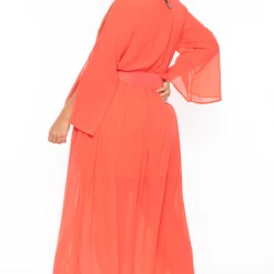 Miss Avenue Plus Size Kerrin Belted Chiffon Dress - Coral 11 Miss Avenue Plus Size Kerrin Belted Chiffon Dress - Coral
