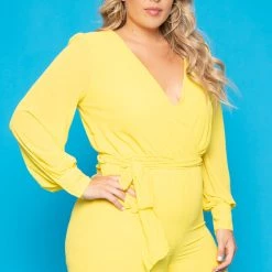 Miss Avenue Plus Size Alyssa Sheer Jumpsuit - Yellow