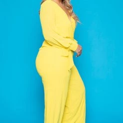 Miss Avenue Plus Size Alyssa Sheer Jumpsuit - Yellow