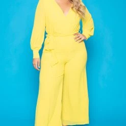 Miss Avenue Plus Size Alyssa Sheer Jumpsuit - Yellow