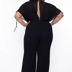 Miss Avenue Plus Size Chiffon Pleated Top Jumpsuit - Black Party Jumpsuilts