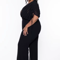 Miss Avenue Plus Size Chiffon Pleated Top Jumpsuit - Black Party Jumpsuilts