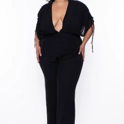Miss Avenue Plus Size Chiffon Pleated Top Jumpsuit - Black Party Jumpsuilts