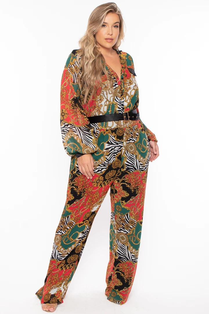 Miss Avenue Plus Size Kendra Printed Jumpsuit - Burgundy 3 Miss Avenue Plus Size Kendra Printed Jumpsuit - Burgundy