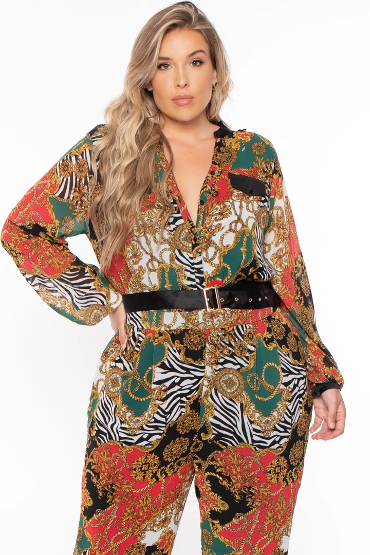 Miss Avenue Plus Size Kendra Printed Jumpsuit - Burgundy 4 Miss Avenue Plus Size Kendra Printed Jumpsuit - Burgundy