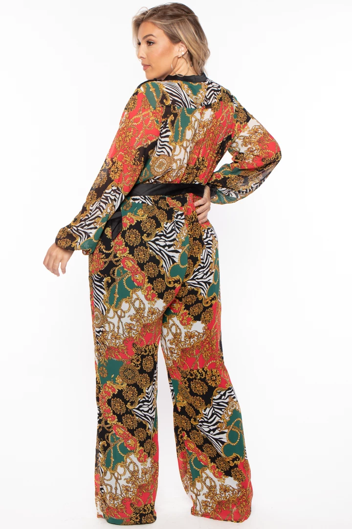 Miss Avenue Plus Size Kendra Printed Jumpsuit - Burgundy 5 Miss Avenue Plus Size Kendra Printed Jumpsuit - Burgundy