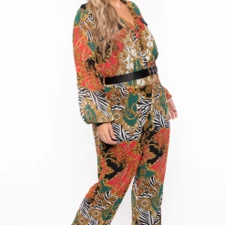 Miss Avenue Plus Size Kendra Printed Jumpsuit - Burgundy 10 Miss Avenue Plus Size Kendra Printed Jumpsuit - Burgundy