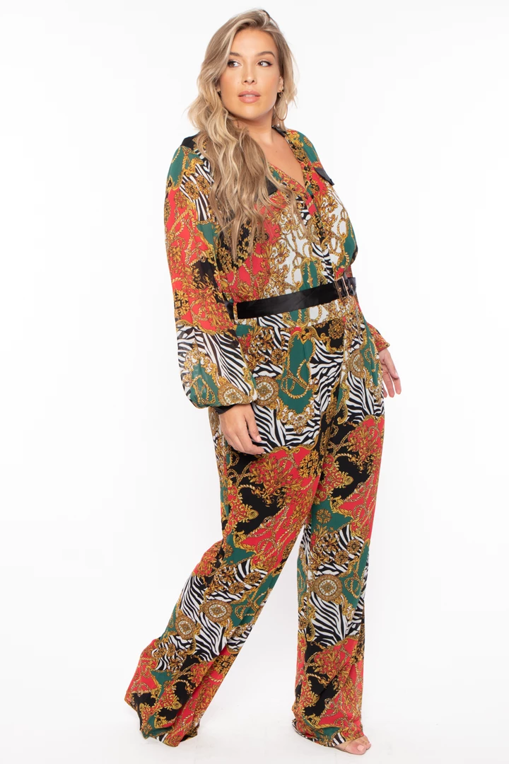 Miss Avenue Plus Size Kendra Printed Jumpsuit - Burgundy 6 Miss Avenue Plus Size Kendra Printed Jumpsuit - Burgundy