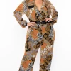 Miss Avenue Plus Size Kendra Printed Jumpsuit- Rust
