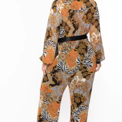 Miss Avenue Plus Size Kendra Printed Jumpsuit- Rust 9 Miss Avenue Plus Size Kendra Printed Jumpsuit- Rust