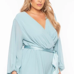 Miss Avenue Plus Size Leeha Surplice Belted Romper - Teal Party Jumpsuilts 9 Miss Avenue Plus Size Leeha Surplice Belted Romper - Teal Party Jumpsuilts
