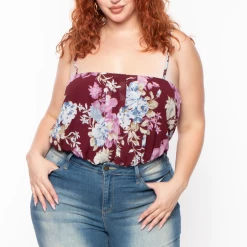 Miss Avenue Tops Plus Size Floral Bodysuit And Kimono Set - Plum
