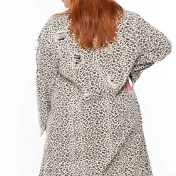 Noble U Outerwear Plus Size Destroyed Leopard Denim Duster - Beige