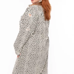 Noble U Outerwear Plus Size Destroyed Leopard Denim Duster - Beige