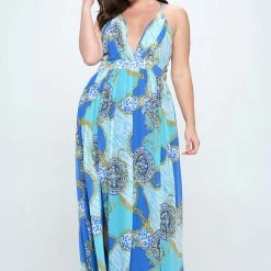 Ricarica New Arrivals Plus Size Svana Abstract Maxi Dress- Blue