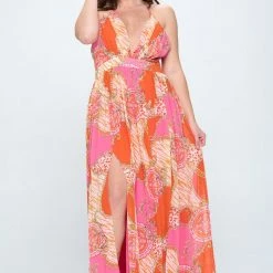 Ricarica Plus Size Svana Abstract Maxi Dress- Pink New Arrivals 10 Ricarica Plus Size Svana Abstract Maxi Dress- Pink New Arrivals