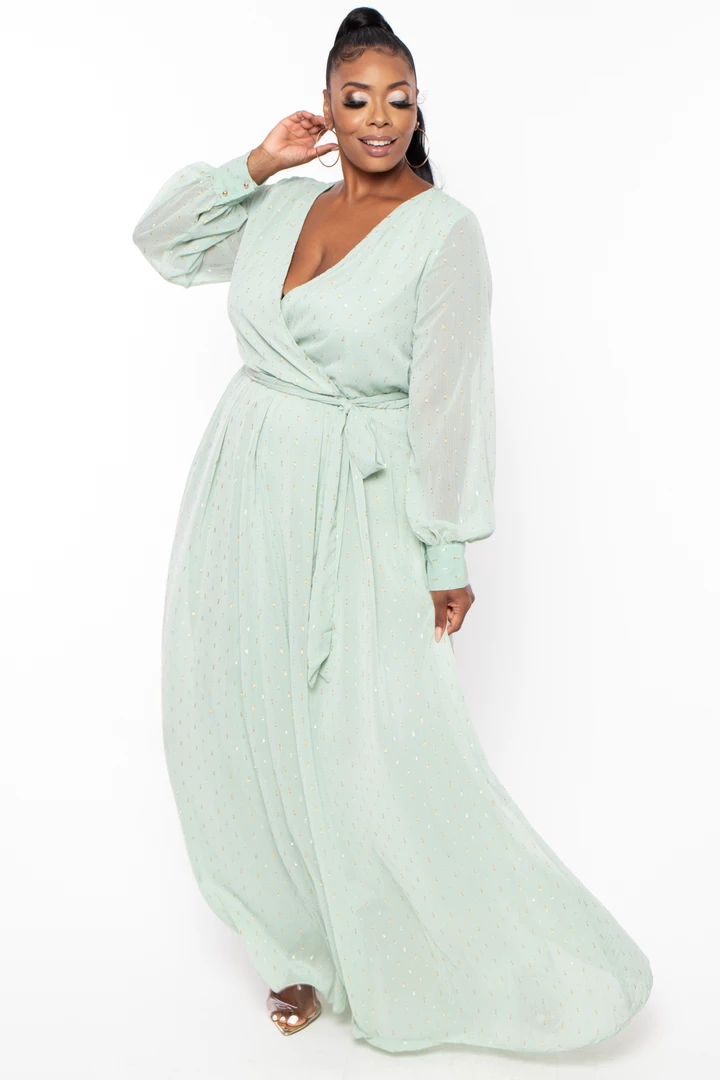 Ricarica Plus Size Greta Chiffon Maxi Dress - Sage Dresses 3 Ricarica Plus Size Greta Chiffon Maxi Dress - Sage Dresses