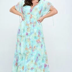 Ricarica Plus Size Ailsa Floral Maxi Dress - Mint