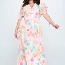 Ricarica Plus Size Ailsa Floral Maxi Dress - Pink New Arrivals