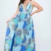 Ricarica New Arrivals Plus Size Svana Abstract Maxi Dress- Blue