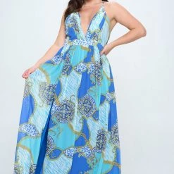 Ricarica New Arrivals Plus Size Svana Abstract Maxi Dress- Blue