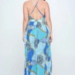 Ricarica New Arrivals Plus Size Svana Abstract Maxi Dress- Blue