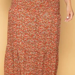 Sky Plus Plus Size Floral Maxi Skirt - Orange New Arrivals
