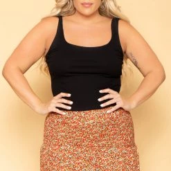 Sky Plus Plus Size Floral Maxi Skirt - Orange New Arrivals