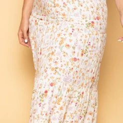 Sky Plus Plus Size Floral Midi Skirt - Ivory New Arrivals
