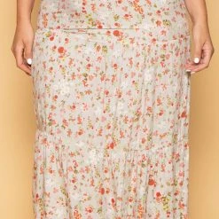 Sky Plus Plus Size Floral Midi Skirt - Sage