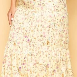 Sky Plus Plus Size Floral Midi Skirt - Yellow