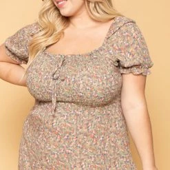 Sky Plus Plus Size Freesia Smocked Floral Dress - Sage