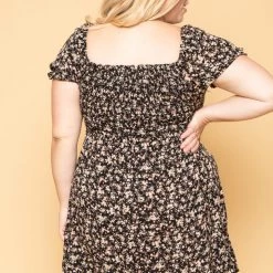 Sky Plus Plus Size Freesia Smocked Floral Dress - Black