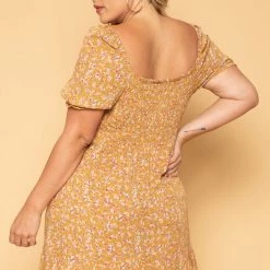 Sky Plus Plus Size Freesia Smocked Floral Dress - Mustard New Arrivals