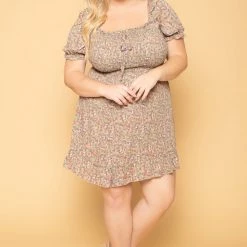 Sky Plus Plus Size Freesia Smocked Floral Dress - Sage