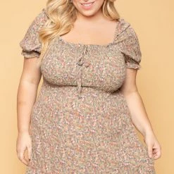 Sky Plus Plus Size Freesia Smocked Floral Dress - Sage
