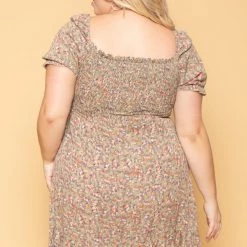 Sky Plus Plus Size Freesia Smocked Floral Dress - Sage