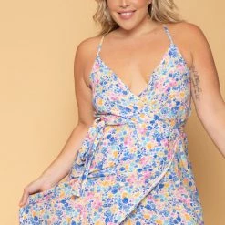 Sky Plus Plus Size Margie Floral Wrap Dress - Blue New Arrivals
