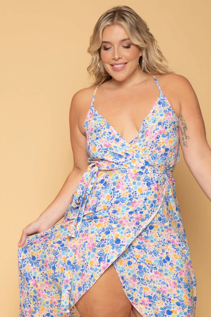 Sky Plus Plus Size Margie Floral Wrap Dress - Blue New Arrivals 4 Sky Plus Plus Size Margie Floral Wrap Dress - Blue New Arrivals