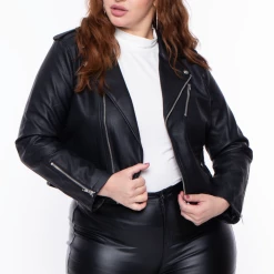 Sky Plus Outerwear Plus Size Janet Faux Leather Moto Jacket - Black