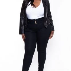 Sky Plus Plus Size Jaden Vegan Leather Jacket - Black Outerwear