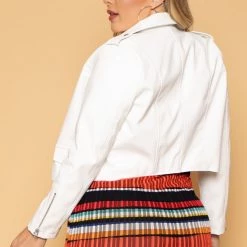 Sky Plus Plus Size Janet Faux Leather Moto Jacket - White Outerwear