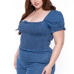 Sky Plus Party Jumpsuilts Plus Size Julianne Denim Romper - Medium Wash