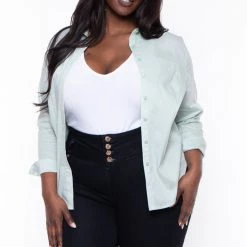 Sky Plus Tops Plus Size Boss Babe Top- Sage