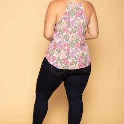 Sky Plus New Arrivals Plus Size Nani Tropical Top - Pink