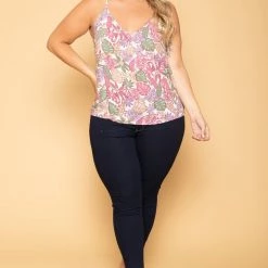 Sky Plus New Arrivals Plus Size Nani Tropical Top - Pink