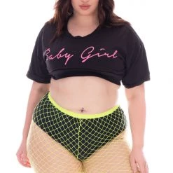 Smile Lingerie Plus Size Fishnet Biker Shorts - Neon Lime Bottoms