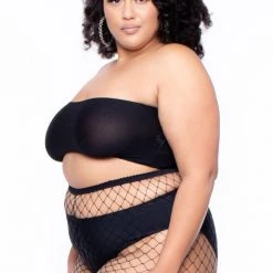 Smile Lingerie Plus Size Fishnet Biker Shorts - Black Bottoms