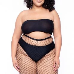 Smile Lingerie Plus Size Fishnet Biker Shorts - Black Bottoms